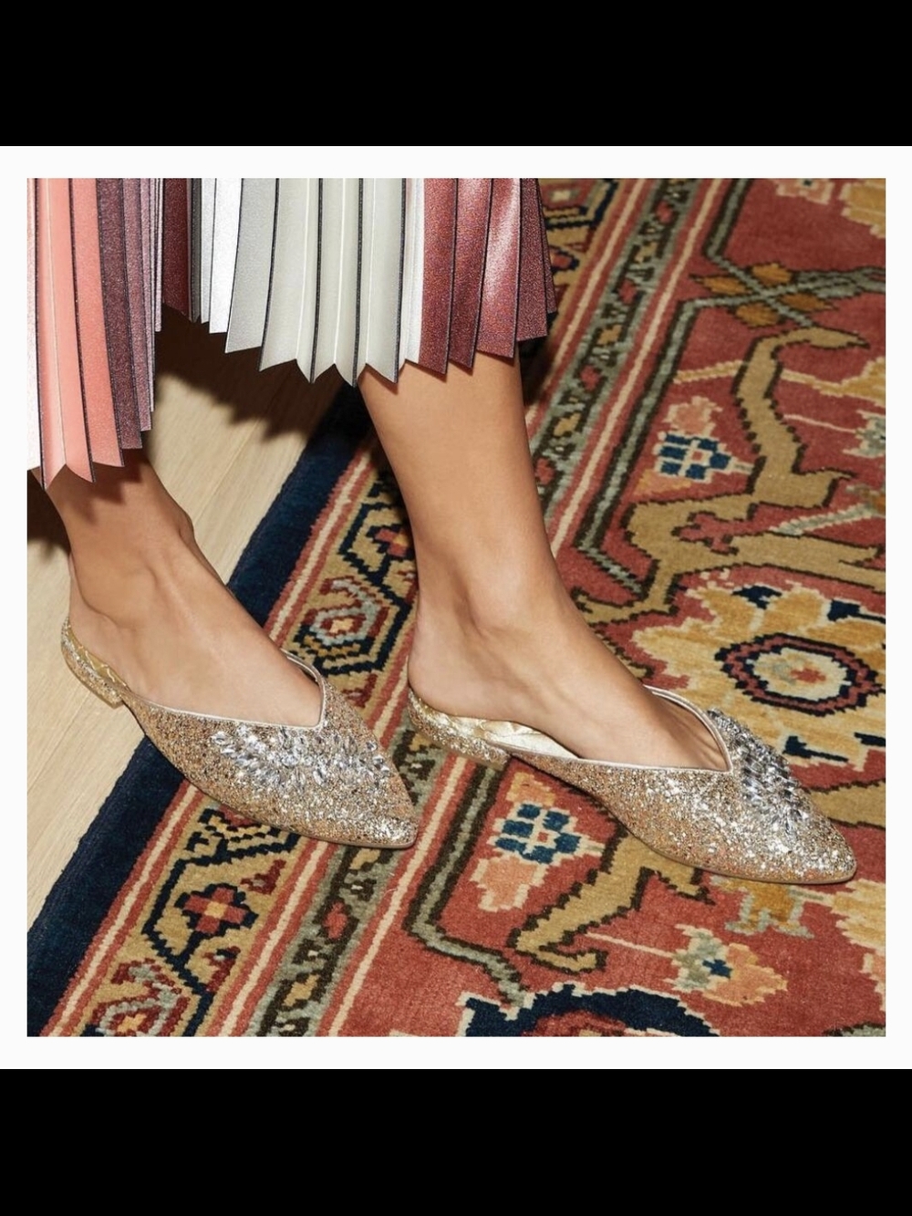 Birdies The Swan Jeweled Gold Sparkle Mule Slides NWOB Size 9.5 Glitter - Picture 2 of 12